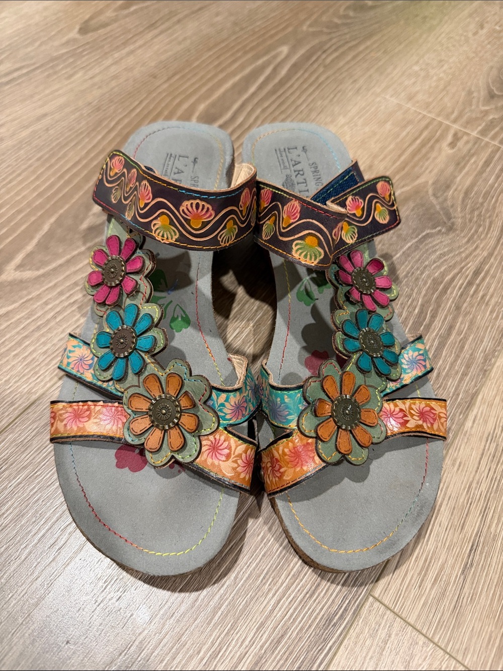 L’artiste Colorful Floral leather Sandals - size 10.5